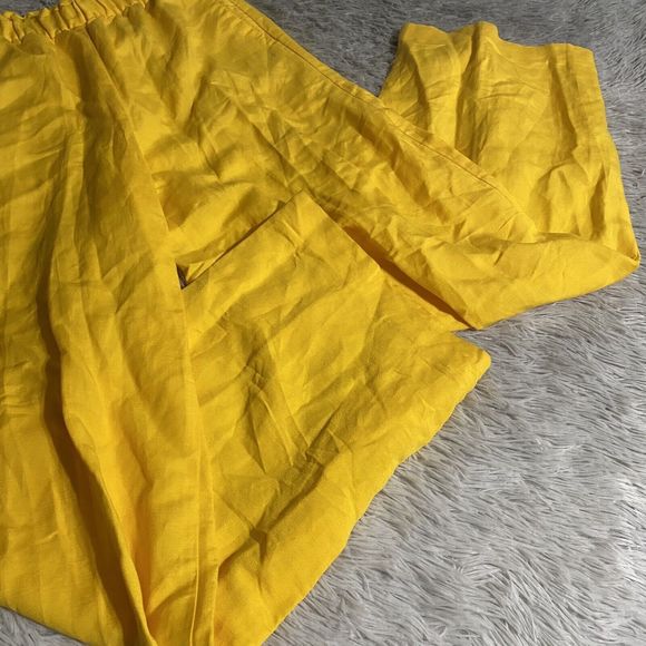Ann Taylor Lagenlook Paperbag Waist Pants Womens Small Yellow Linen Minimalist - Picture 2 of 9
